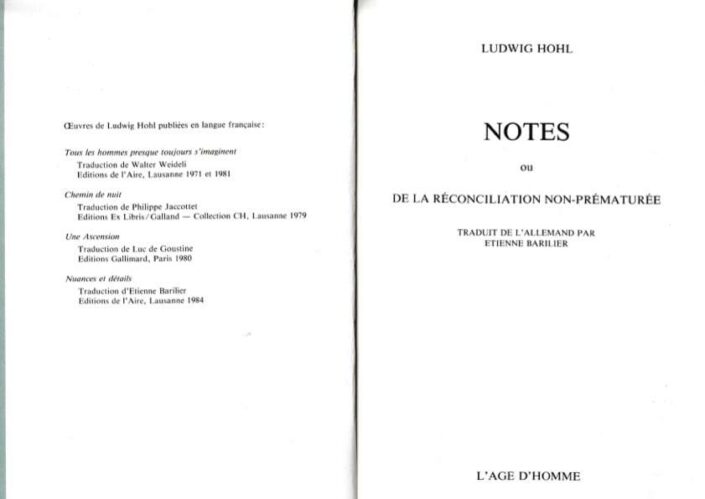 Notes ou De la réconciliation non-prématurée